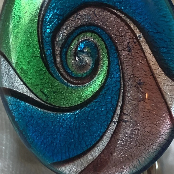 Vintage 90s Y2K Silver Metal Bangle Cuff Bracelet Oval Swirl Gem Decor OS - Picture 2 of 6